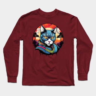 samurai cat fantasy Long Sleeve T-Shirt